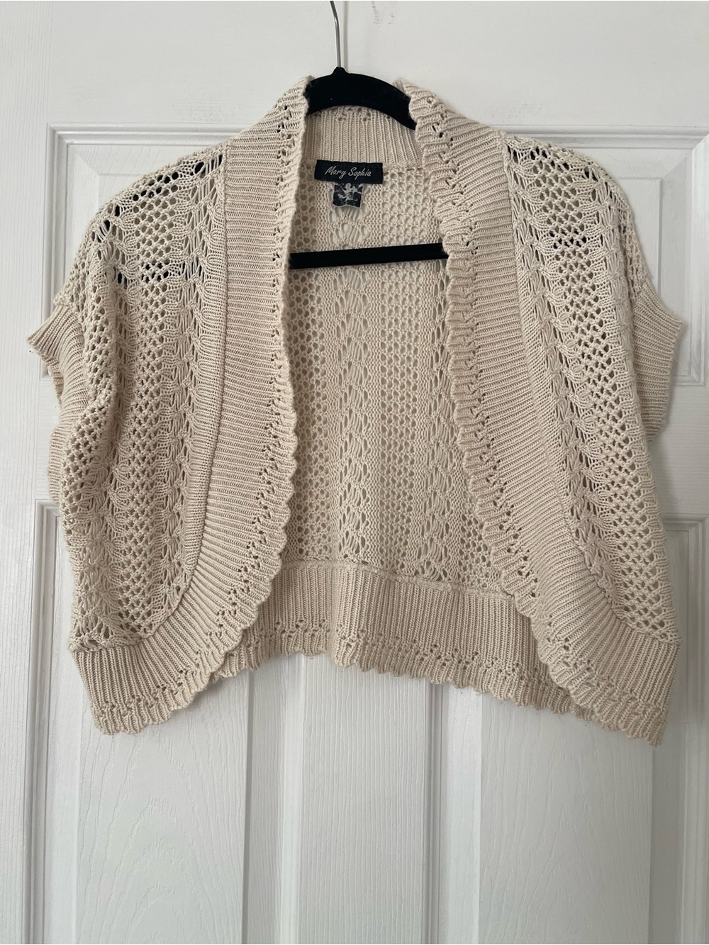 Cream Crochet Open-Front Women's short sleeve shrug medium granny core